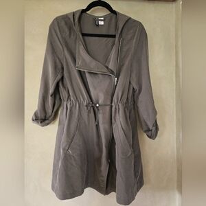 Divided | Dark Kaki Jacket with Rolled Sleeves and Drawstring Waist, Size 8
